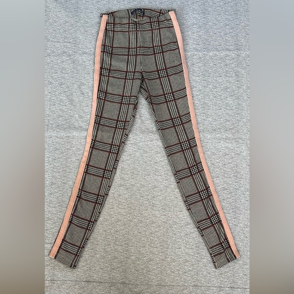 Abercrombie & Fitch Plaid High-Waisted Pants with Pink Stripe - Picture 1 of 7